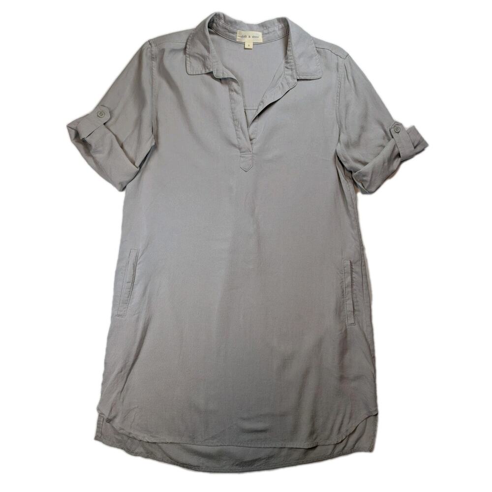 Cloth & Stone Lyocell Shirt Dress Gray Roll Tab Sleeve Tunic Relaxed Small